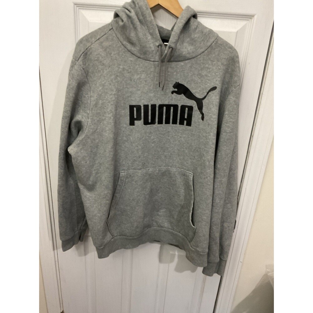 Light Gray Puma Sweatshirt Hoodie Long Sleeve Size XL Black Emblem Logo
